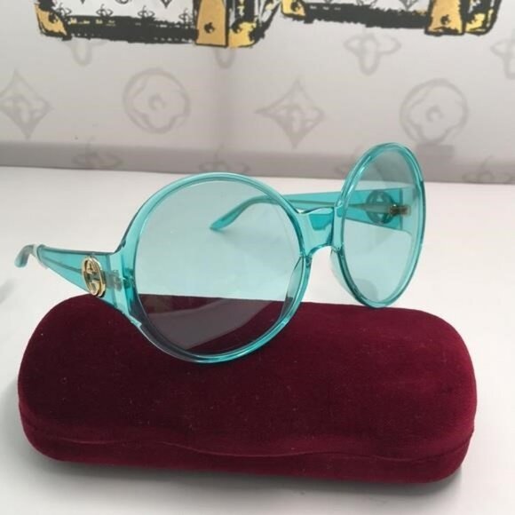 New Authentic Gucci GG0954S 001 Prestige Light Blue Oversized Round Sunglasses\